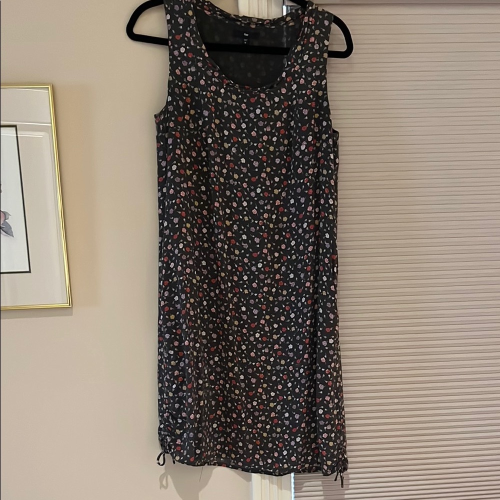 LAST CHANCE Floral Sleeveless Dress - Black with Multicolor Accents